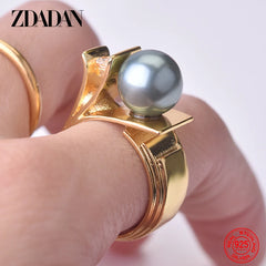 925 Sterling Silver Pearl Ring For Women 18k Gold Charm Finger Rings Party
