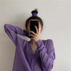 Cardigan Shirt Women Tops Korean Long Sleeve Cardigan Summer Tops V Neck