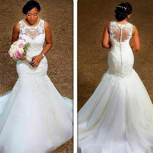 White Bridesmaid Dresses: Wedding Dress Fishtail Bridal Gown Lace Wedding Dress