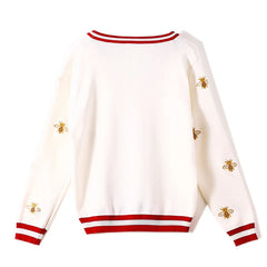 Fashion Designer Bee Embroidery Cardigan Long Sleeve Single Breasted