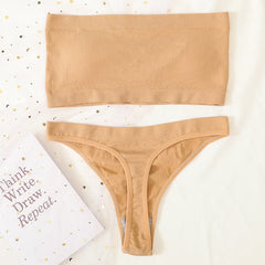Women Bra Set Strapless Seamless Underwear Push Up Bra High Waist Thong