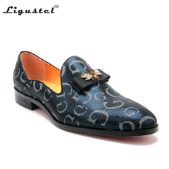 Genuine Leather Loafers Men Prom blue Casual Bee Shoes
