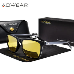 Glasses Men Aluminium Yellow Lens Sunglasses Men Polarized Night Safe Driving