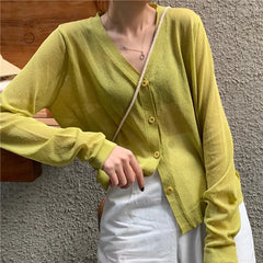 Cardigan Shirt Women Tops Korean Long Sleeve Cardigan Summer Tops V Neck