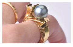 925 Sterling Silver Pearl Ring For Women 18k Gold Charm Finger Rings Party