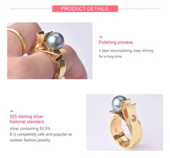925 Sterling Silver Pearl Ring For Women 18k Gold Charm Finger Rings Party