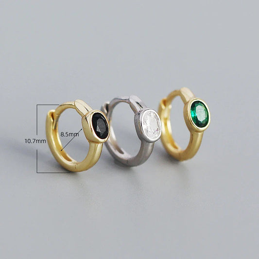WANTME 925 Sterling Silver Simple Oval Cut Zircon Hoop Earrings for Women Geometric European Piercing Huggie Jewelry Female Gift