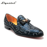 Genuine Leather Loafers Men Prom blue Casual Bee Shoes