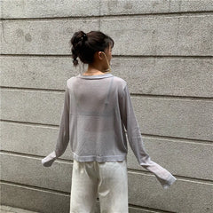 Cardigan Shirt Women Tops Korean Long Sleeve Cardigan Summer Tops V Neck