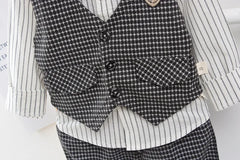 Children Kids Gentleman Clothing Suit Birthday Wedding Party Elegant Set Baby Boy Casual Wear Striped Shirt Vest Pants Costume