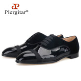 Piergitar Patent Leather Stitching Velvet Men Derby Shoes