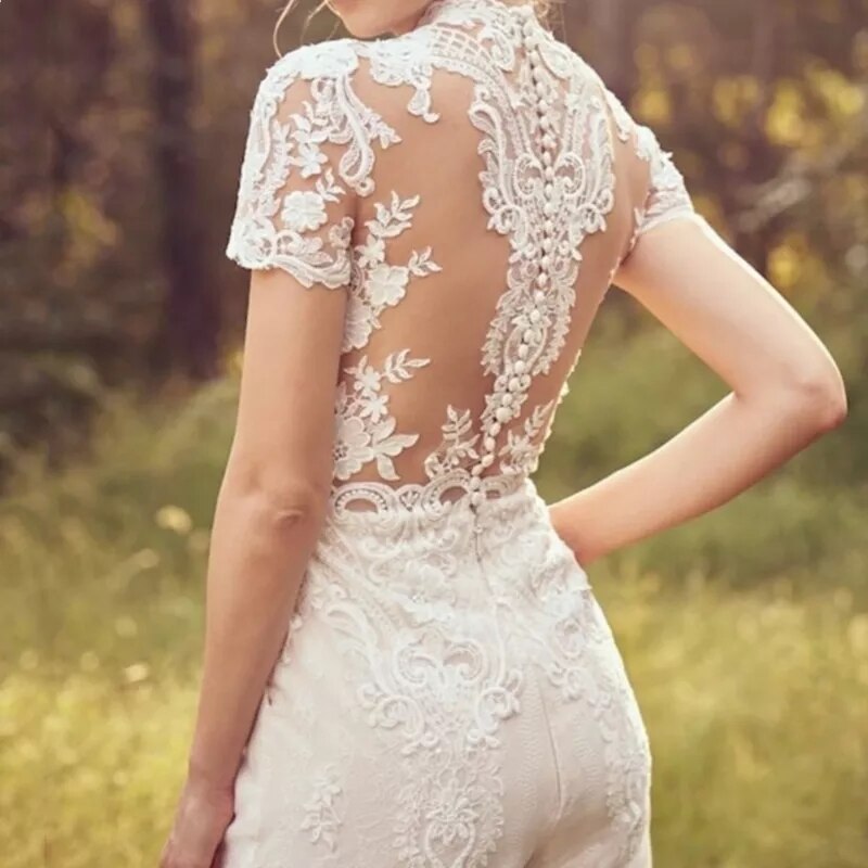 White Bridesmaid Dresses: Jumpsuit Wedding Dresses For Women Lace Applique