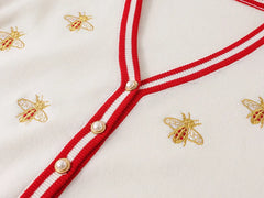 Fashion Designer Bee Embroidery Cardigan Long Sleeve Single Breasted