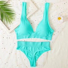 Seamless Underwear Set Women Sport Lingerie Set Wireless Deep V Bra
