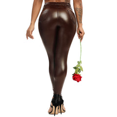 Winter Black Leather Leggings Women Skinny Push Up High Waist Legging Pockets
