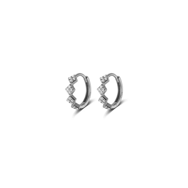 WANTME 925 Sterling Silver Geometric Diamond Pavé CZ Zircon Charm Hoop Earrings for Women Fine French Huggies Piercing Jewelry