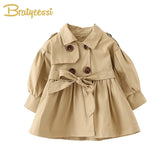 Baby Coat with Belt Cotton Autumn Spring Baby Girl Clothes Solid Color Infant Jacket