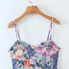 Vintage Multicolor Floral Print Sling Dress Women Summer Chiffon