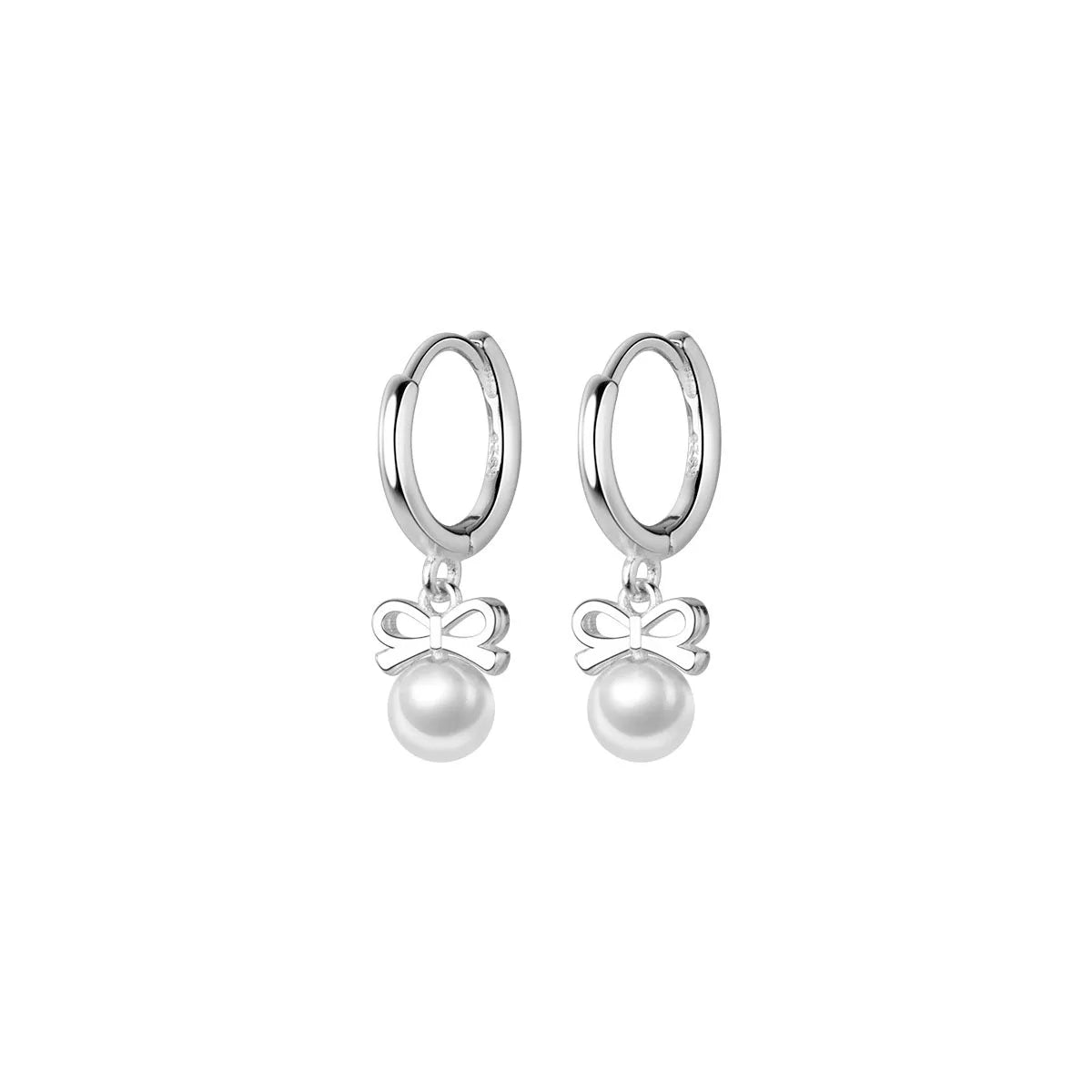 WANTME 925 Sterling Silver Cute Butterfly Synthetic Pearl Pendant Drop Earrings Fashion Charm Gold Plated Huggies Jewelry Women