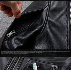 Spring Black Pu Leather Motorcycle Jacket for Men Style Long Sleeve