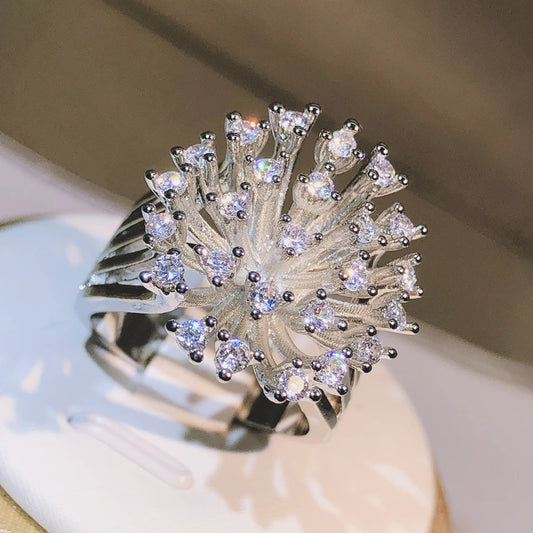 925 sterling silver glittering zircon dandelion ring ladies three claw zircon ring party