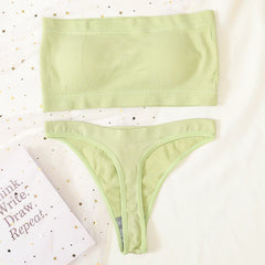 Women Bra Set Strapless Seamless Underwear Push Up Bra High Waist Thong