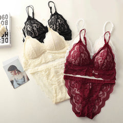 Women Lace Bra And Panties Sets 3/4 Cup Underwear Ultrathin Bralette Female