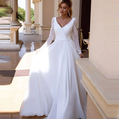 White Bridesmaid Dresses: Wedding Dress Long Sleeves Simple Wedding Gowns Backless