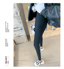 Women Sharkskin Black Leggings Thin Workout Stretch Fitness