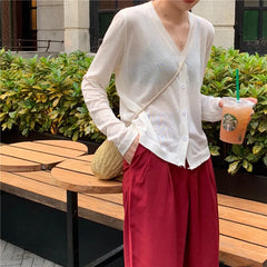 Cardigan Shirt Women Tops Korean Long Sleeve Cardigan Summer Tops V Neck
