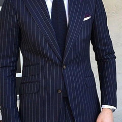 2 Piece Pinstripe Men's Suit Slim Fit for Formal Wedding Tuxedo Notched