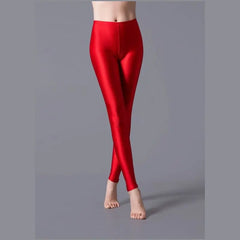 Women Shiny Pants Leggings Solid Color Fluorescent Spandex