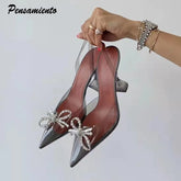 Fashion brand Rhinestones Bowknot Women Pumps clear PVC Slingback High heels