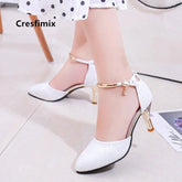 Women Fashion White Pointed Toe Buckle Strap Pu Leather Stiletto