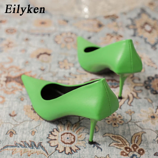Green High Heels Pumps Pointed Toe Slip On Women Prom Wedding Ladies