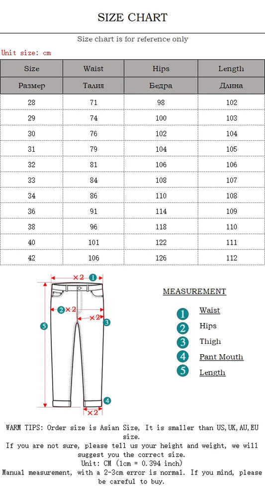 Men White Skinny Jeans Plus Size 28-42 European American Slim Fit Fold