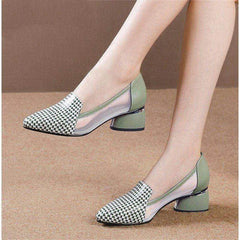women cute sweet high quality green slip on heel pumps
