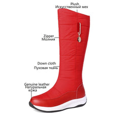 Women Knee High Boots Waterproof Leather Thigh Snow Boots