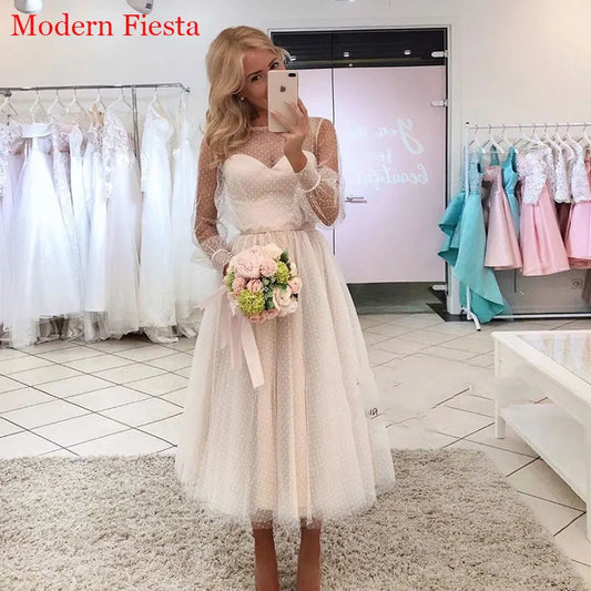 White Bridesmaid Dresses: Lace Point Long Sleeves Communion Dresses Evening Dress