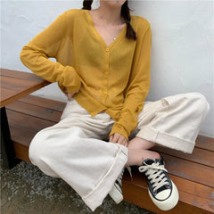 Cardigan Shirt Women Tops Korean Long Sleeve Cardigan Summer Tops V Neck
