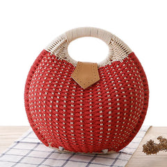 Women's Natural Rattan Handwoven Round Shell Handbag Top-handle Bag