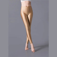 Women Shiny Pants Leggings Solid Color Fluorescent Spandex