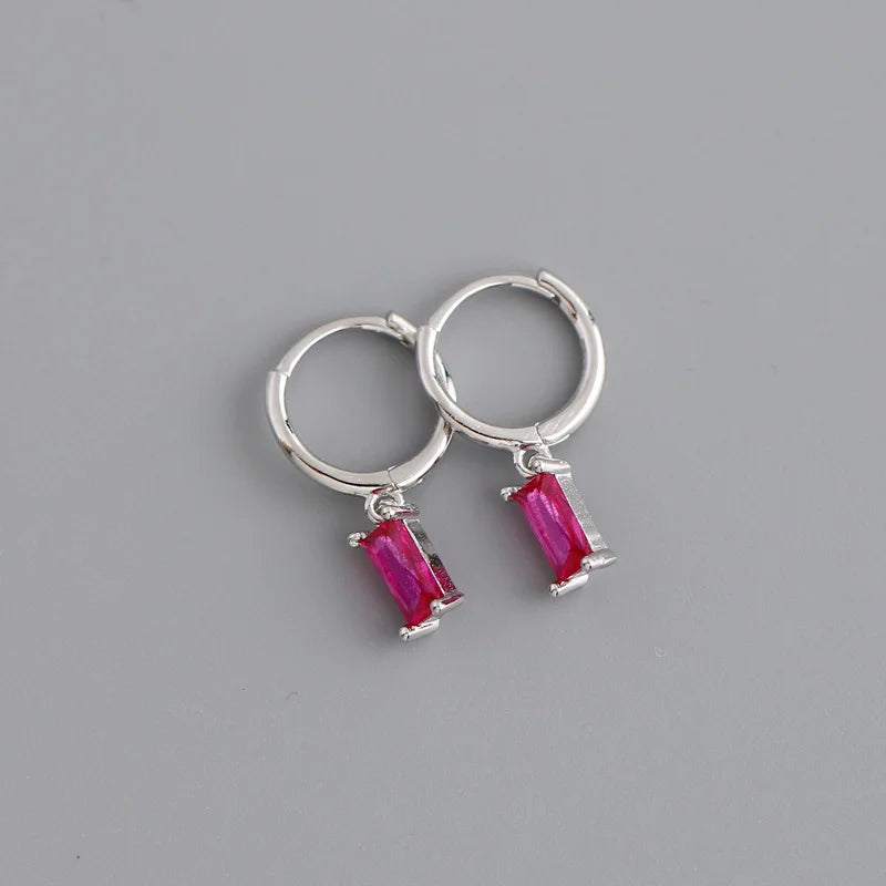 WANTME 925 Sterling Silver Colorful Square Shiny Zircon Beads Piercing Stud Earrings for Women Fashion Gothic Exquisite Jewelry