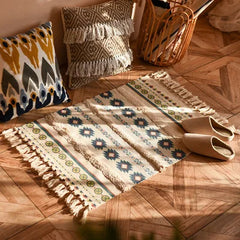 60x90cm Retro Bohemian Hand Woven Tassel Carpet for Home Living Room Window