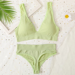 Seamless Underwear Set Women Sport Lingerie Set Wireless Deep V Bra