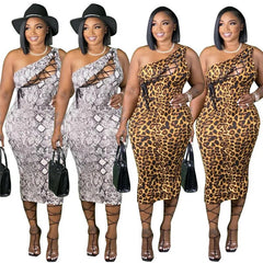 Plus Size Dresses for Women Summer Leopard Print Casual Single Sleeve