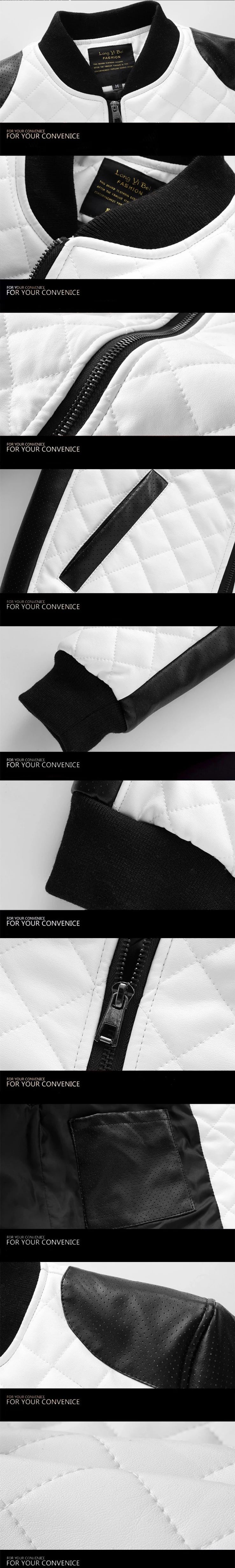Men Casual Classic Motorcycle Thick Pu Coat Winter Black White