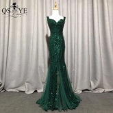 Evening wear Dresses: Green Sequined Long Mermaid Prom Dress