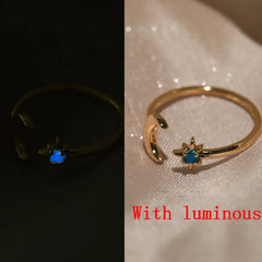 Zircon Moon Star Rings For Women Stainless Steel Glowing Moon Star Adjustable Finger