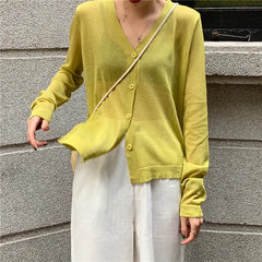Cardigan Shirt Women Tops Korean Long Sleeve Cardigan Summer Tops V Neck